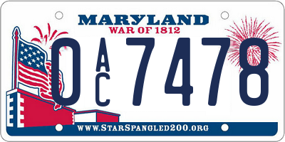 MD license plate 0AC7478