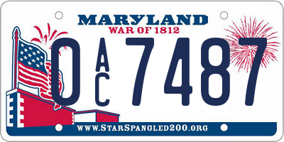 MD license plate 0AC7487