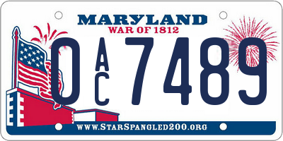 MD license plate 0AC7489