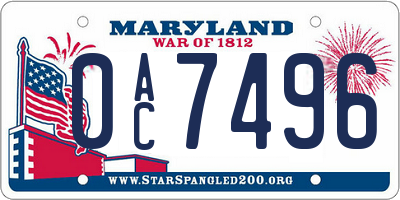 MD license plate 0AC7496
