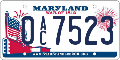 MD license plate 0AC7523