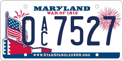 MD license plate 0AC7527