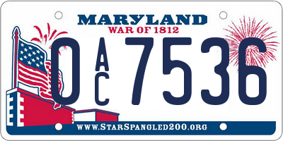MD license plate 0AC7536
