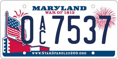 MD license plate 0AC7537
