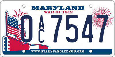 MD license plate 0AC7547