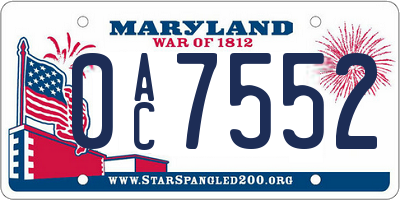 MD license plate 0AC7552