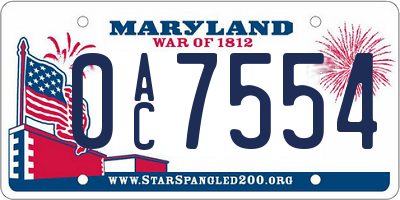 MD license plate 0AC7554