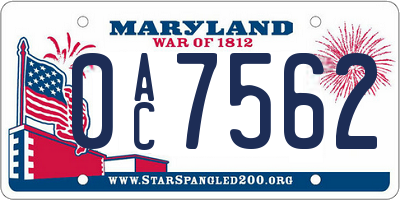 MD license plate 0AC7562