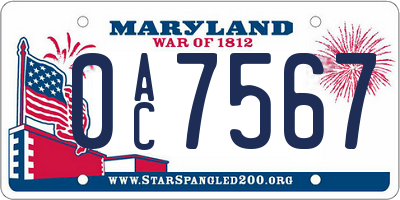 MD license plate 0AC7567