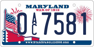 MD license plate 0AC7581