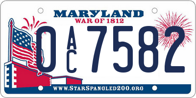 MD license plate 0AC7582