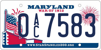 MD license plate 0AC7583