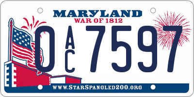 MD license plate 0AC7597