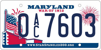 MD license plate 0AC7603