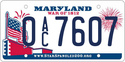 MD license plate 0AC7607