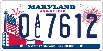 MD license plate 0AC7612