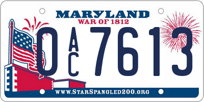 MD license plate 0AC7613