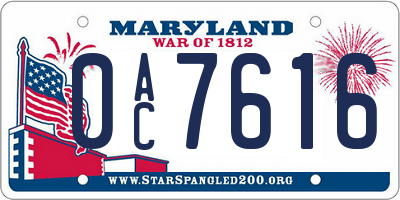 MD license plate 0AC7616