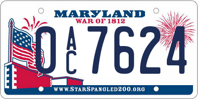 MD license plate 0AC7624