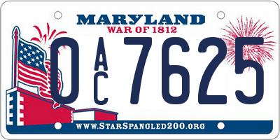 MD license plate 0AC7625