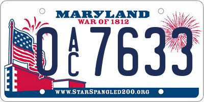 MD license plate 0AC7633