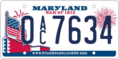 MD license plate 0AC7634