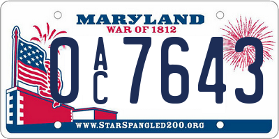 MD license plate 0AC7643