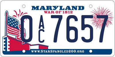 MD license plate 0AC7657