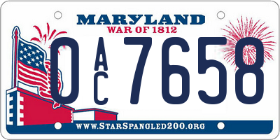 MD license plate 0AC7658