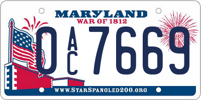 MD license plate 0AC7669
