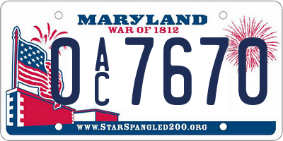 MD license plate 0AC7670