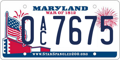MD license plate 0AC7675