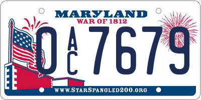 MD license plate 0AC7679