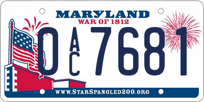 MD license plate 0AC7681