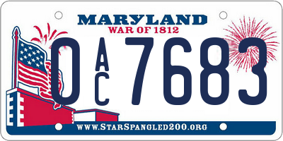 MD license plate 0AC7683
