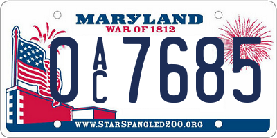 MD license plate 0AC7685