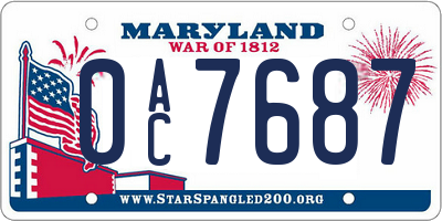 MD license plate 0AC7687
