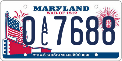 MD license plate 0AC7688