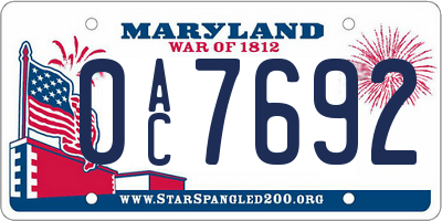 MD license plate 0AC7692