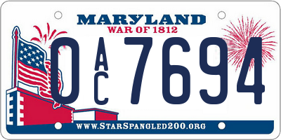 MD license plate 0AC7694