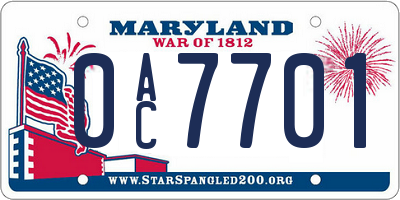 MD license plate 0AC7701
