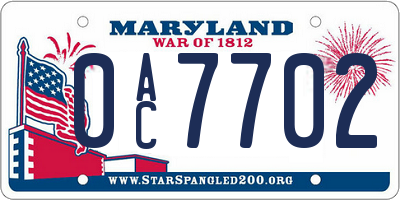 MD license plate 0AC7702