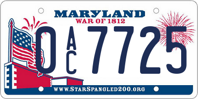 MD license plate 0AC7725