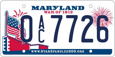 MD license plate 0AC7726