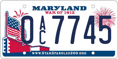 MD license plate 0AC7745