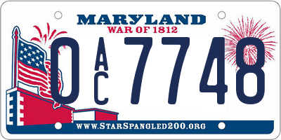 MD license plate 0AC7748