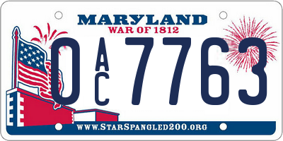 MD license plate 0AC7763