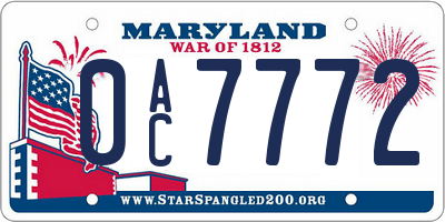 MD license plate 0AC7772