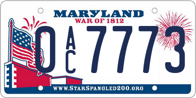 MD license plate 0AC7773