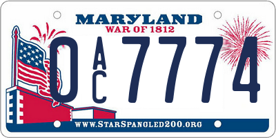 MD license plate 0AC7774